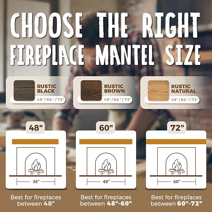 60x8x3 Fireplace Mantel - Handcrafted Hollow Rustic Solid Wood Wall Mounted Floating Shelf with Invisible Heavy Duty Wood Bracket (Weathered Black)