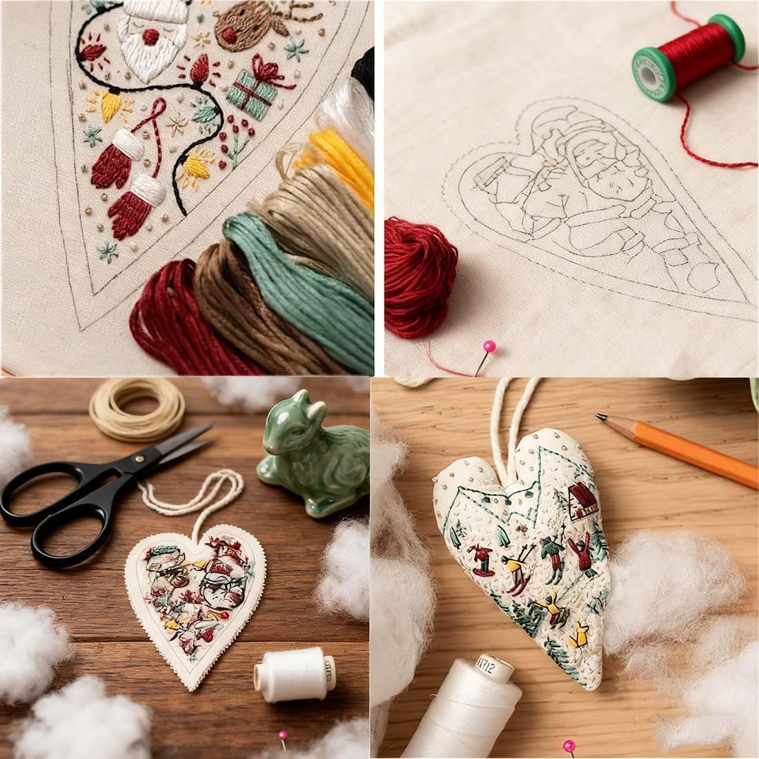 Christmas Ornament Embroidery Kit, DIY & Finished Heart Shaped Hand Embroidered Christmas Ornament/Ornament Kit, Beginner Friendly Cross Stitch Craft Set with Needles Thread (DIY)