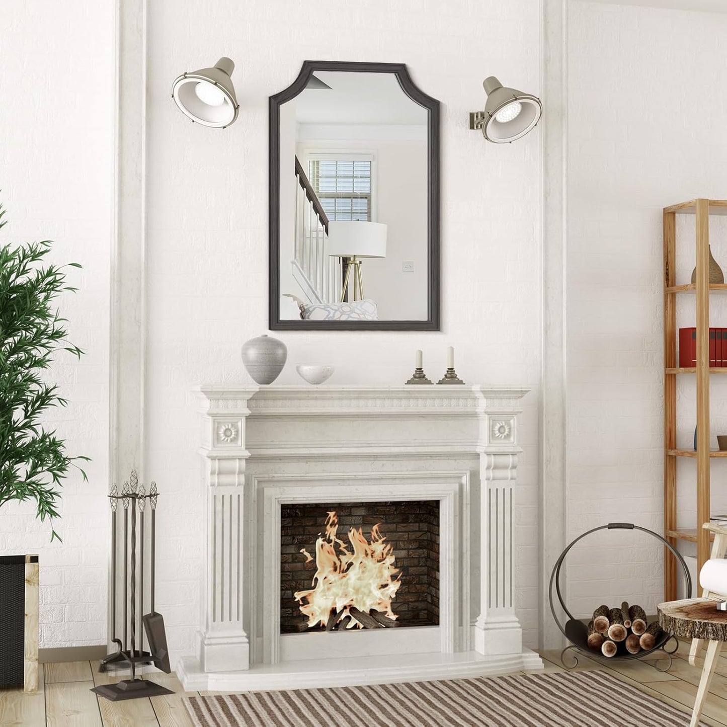 WallBeyond Scalloped Wood Mirror for Small Bathroom Vanity 20x30 Inch Rectangle Wall Mirror Decor for Hallway Bedroom Living Room Home (Black)