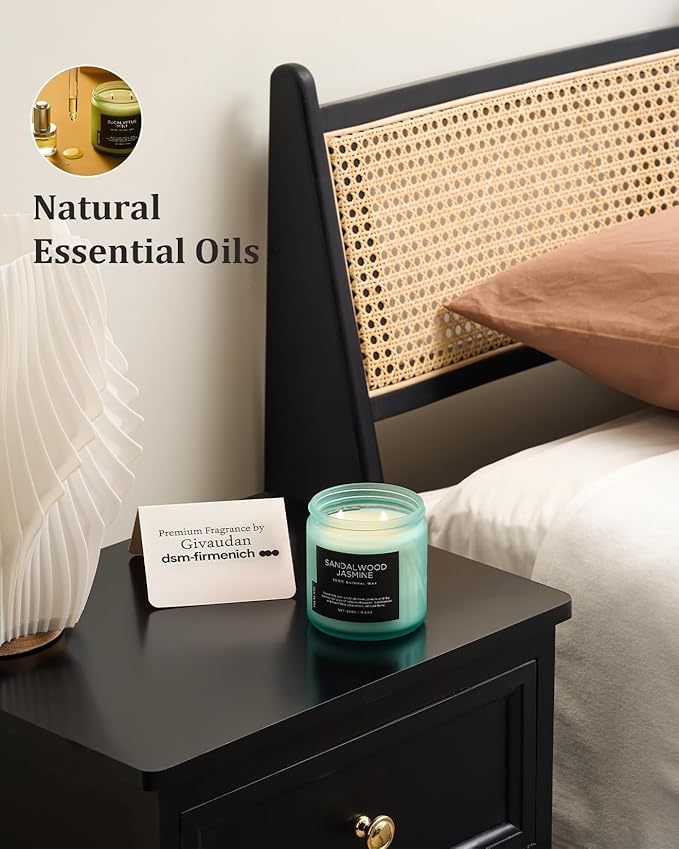 M&SENSE Sandalwood Jasmine Scented Candle, 11.6oz 70 Hours Burn Time Clean Non Toxic Natural Soy Wax Candle 2 Cotton Wick Home Decor for Mothers Day & Bathroom Bedroom