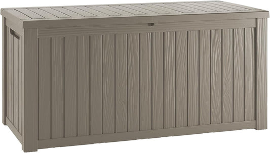 200 Gallon Resin Deck Box, Waterproof Outdoor Storage Bin for Patio Furniture, Pool Accessories, and Garden Tools, Lockable & UV-Resistant, Grey