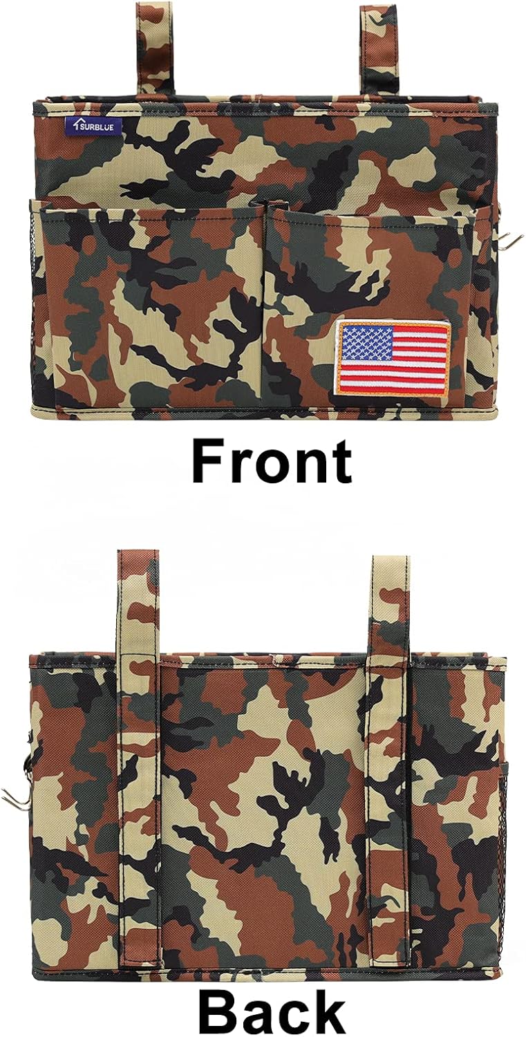 Surblue Bedside Caddy Hanging Organizer Storage Bag Pocket for Bunk, Hospital Beds, College Dorm Rooms, Baby Bed Rails, Wheelchair Side Bag, Camp Chairs, 4 Pockets and 2 Hooks (Small Jungle)