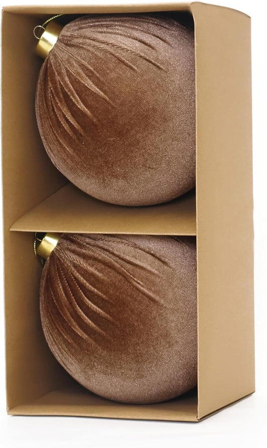 6inch Big Velvet Christmas Ornaments, 2pcs Flocked Ornaments Balls Sets for Christmas Tree Decorations Light Coffee