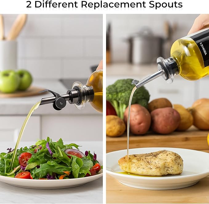 3PCS Olive Oil Dispenser Bottle For Kitchen, Soy Sauce Dispenser, Glass Oil and Vinegar Dispenser Set W. Wooden Tray & Labels & 3 Replacement Spouts, Coffee Syrup Dispenser