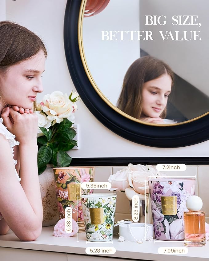 M&SENSE Citrus Water Flower Scented Candles, 35oz 150H Long Lasting, 3 Wick Soy Candles,Natural Aromatherapy Calm Stress Relief, Home Fragrance Housewarming Gifts