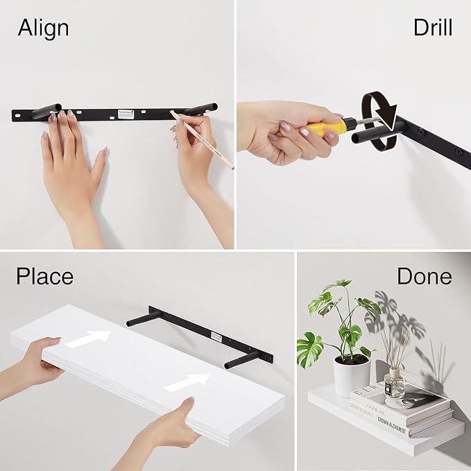 BAYKA Floating Shelves for Wall, 22.5 inches Wall Mounted Rustic Wood Shelves for Bathroom, Bedroom, Living Room, Floating Shelves for Books/Storage/Decor (White,Set of 3)