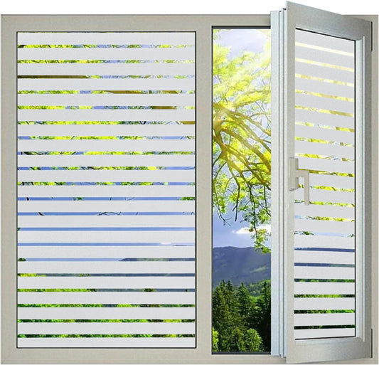 Window Privacy Film with Installation Tools, Stripe Window Film, Static Cling, Anti UV, Heat Control, Ideal for Home Shower Office Glass Door (Stripes Pattern, 29.6X78.7Inch)