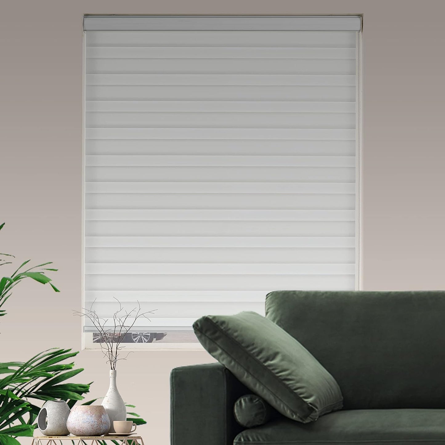 Custom Zebra Blinds for Windows Dual Layer Free-Stop Light Filtering Window Privacy Sheer Shades for Living Room (Custom Size White Color)