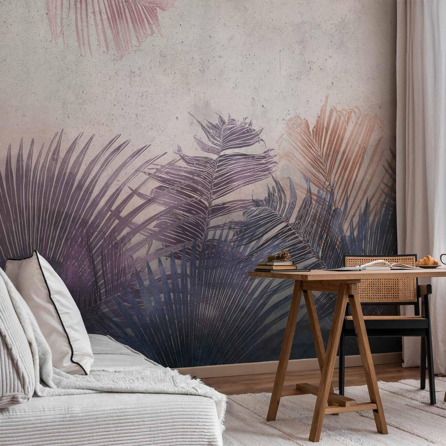 artgeist Wall Mural Jungle 116x83 in - XXL Peel and Stick Self-Adhesive Wallpaper Removable Large Sticker Foil Wall Decor Print Picture Image Design Leaves Botanical Nature Purple Grey b-A-0827-a-a
