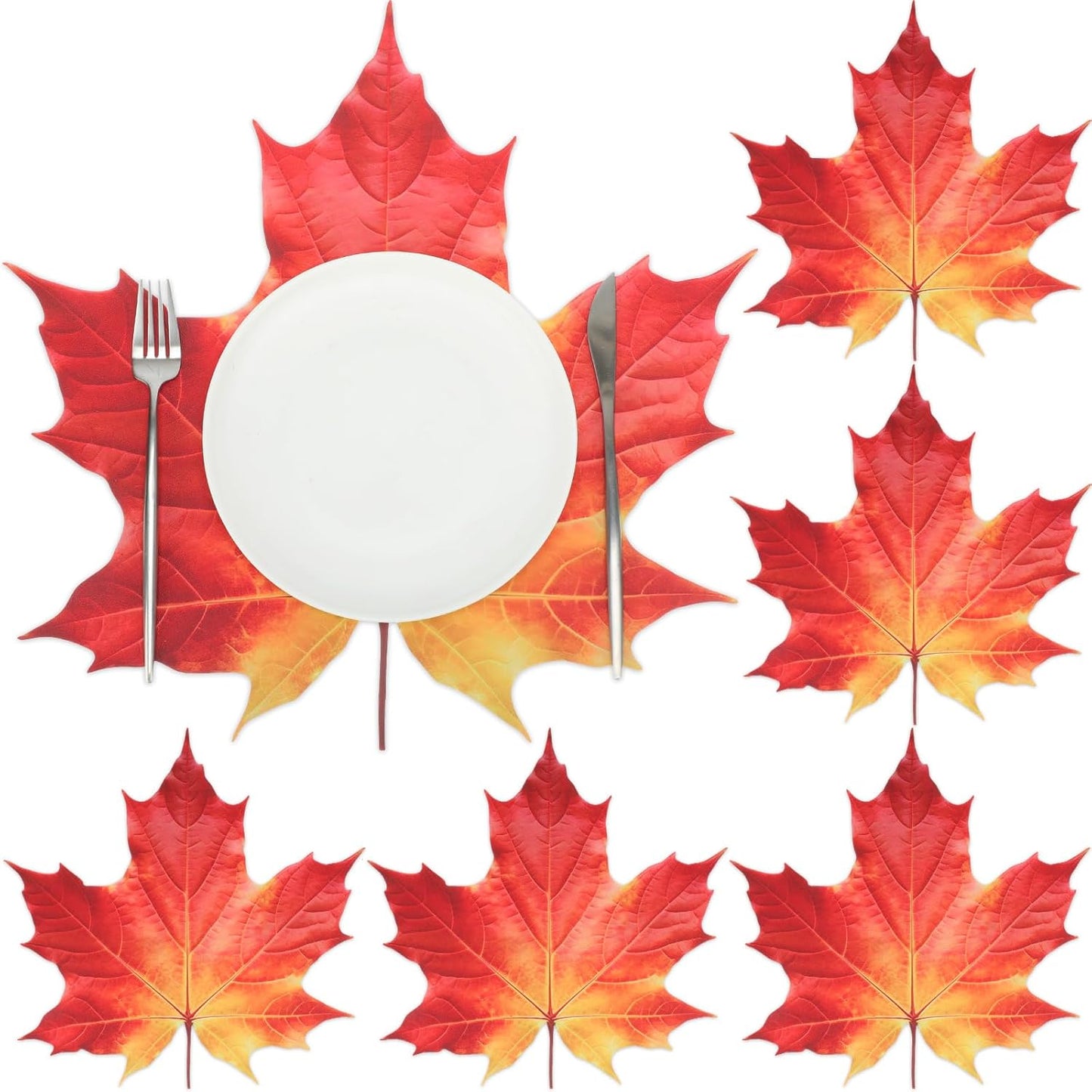 Remerry 6 Pcs Thanksgiving Leather Table Placemats Washable Maple Place Mats Maple Leather Dinner Mats Easy to Clean Autumn Harvest Placemats for Fall Dining Party Holiday Kitchen Seasonal Decoration