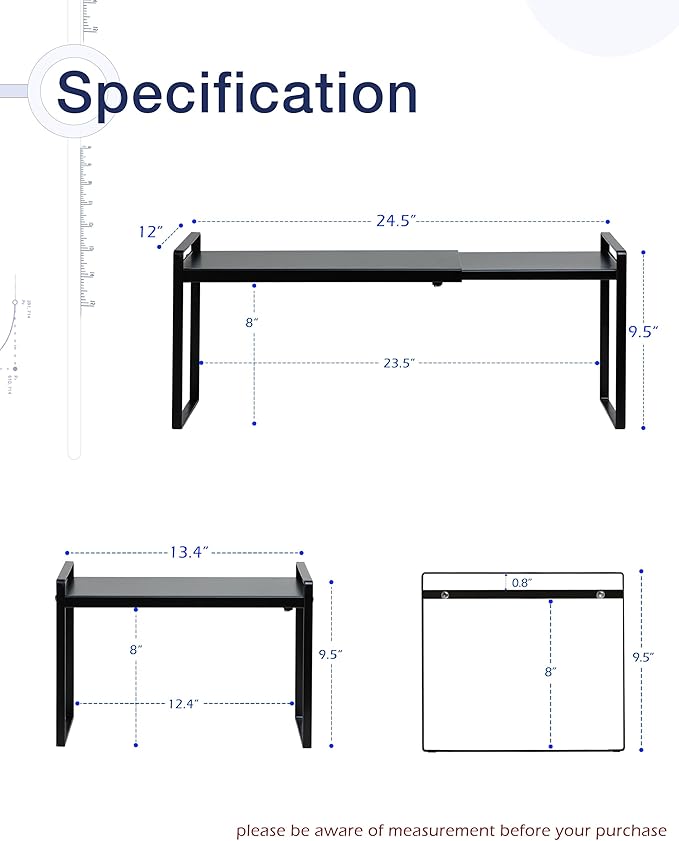 Nxconsu Expandable Cabinet Shelf Organizer Riser for Kitchen Pantry Cupboard Under Sink Countertop Home Storage Organization Rack Space Saver Freestanding Heavy Duty Nonslip Stackable Black X Large