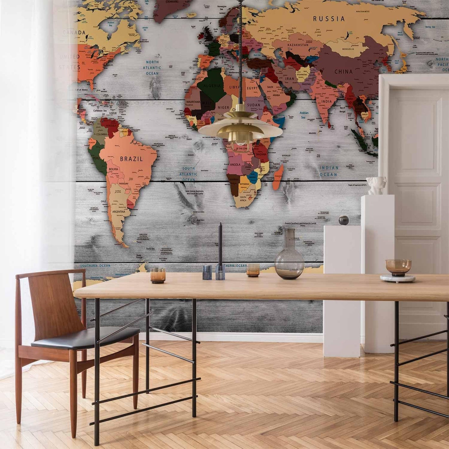 artgeist Premium Wall Mural World Map 157x110 in - XXL Non-Woven Wallpaper Fleece Wall Decor Photo Print Picture Image Design Home Map of The World k-B-0009-a-c