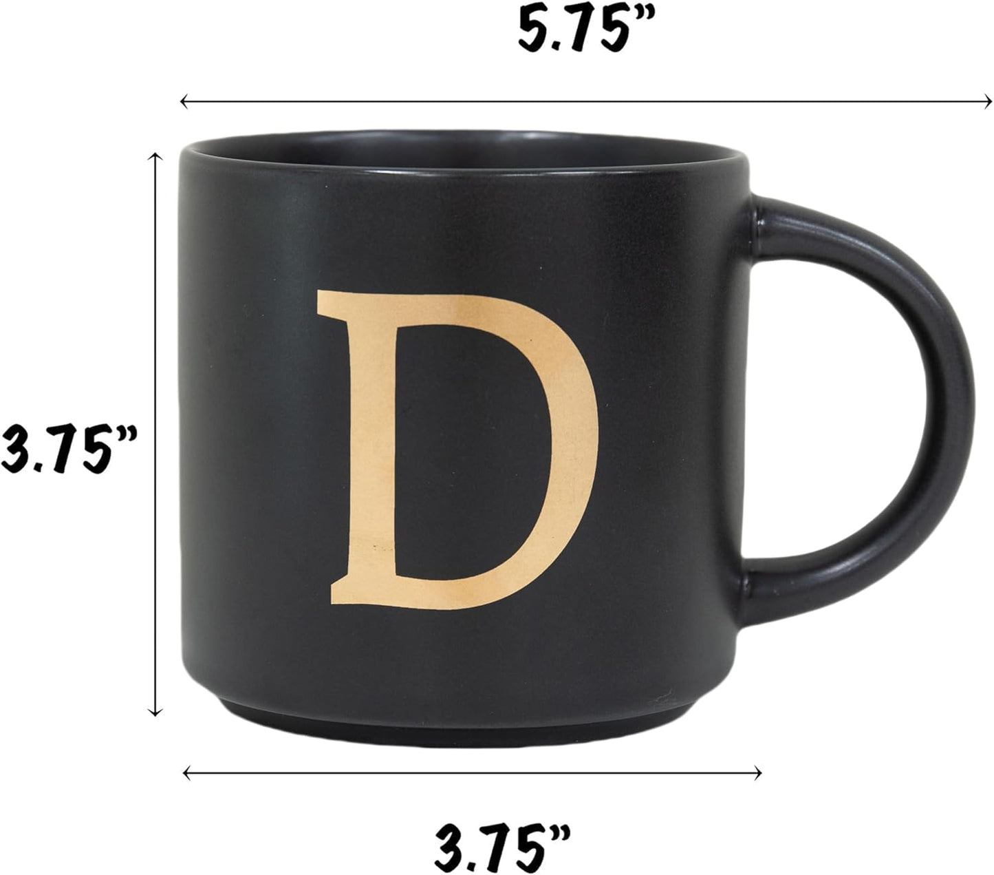 COLLECTIVE HOME - Monogram Ceramic Mugs, 15 oz Golden Initial Black Coffee Cups, Elegant Alphabet Tea Mugs, Elegant Personalized Mug with Gift Box, Unique Mug with Double Side Capital Lette (D)