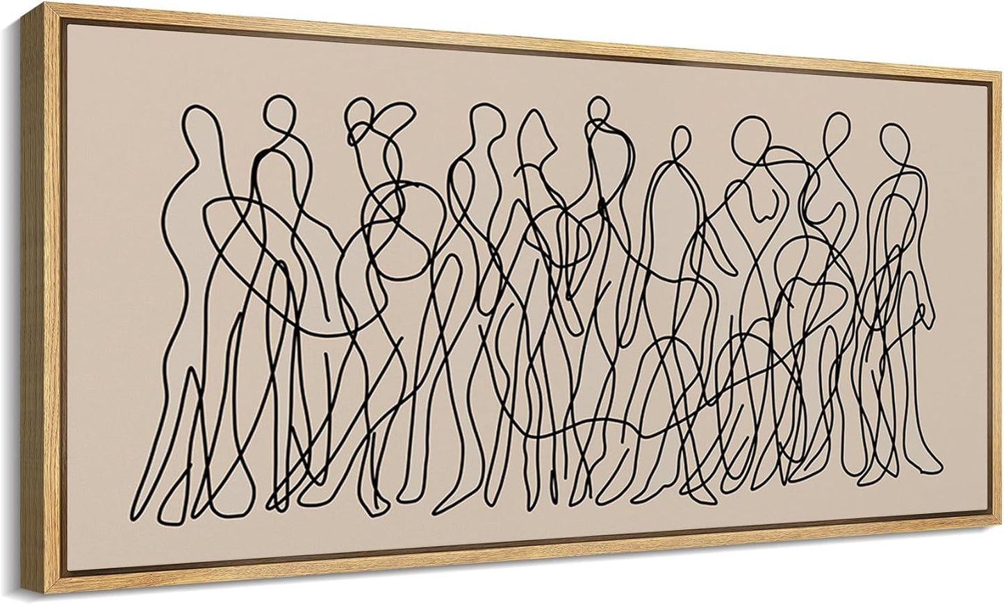 MUDECOR Extra Large Framed Canvas Print Wall Art Modern Line Art People Abstract Illustrations Decorative Colorful Multicolor for Bedroom - 60"x30"