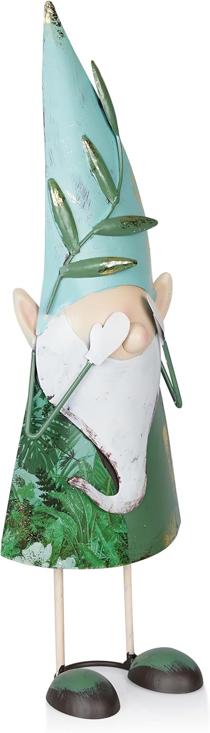 Alpine Corporation MCC798HH See No Evil Metal Gnome Decor, Whimsical Playful Décor for Patio & Garden, 19" H, Green