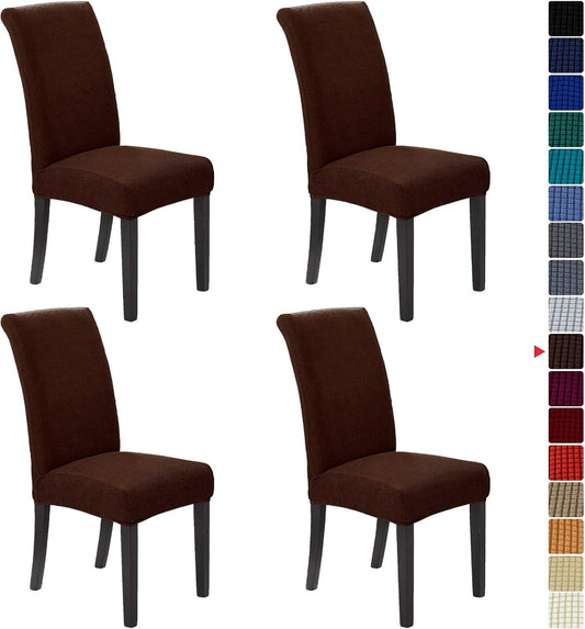Howhic Stretch Chair Covers for Dining Room Set of 4, Removable Washable Dining Room Chair Covers, Dining Chair Slipcovers Seat Protector, Great Home Decor and Banquet Upholstery (Chocolate, 4 Pack)