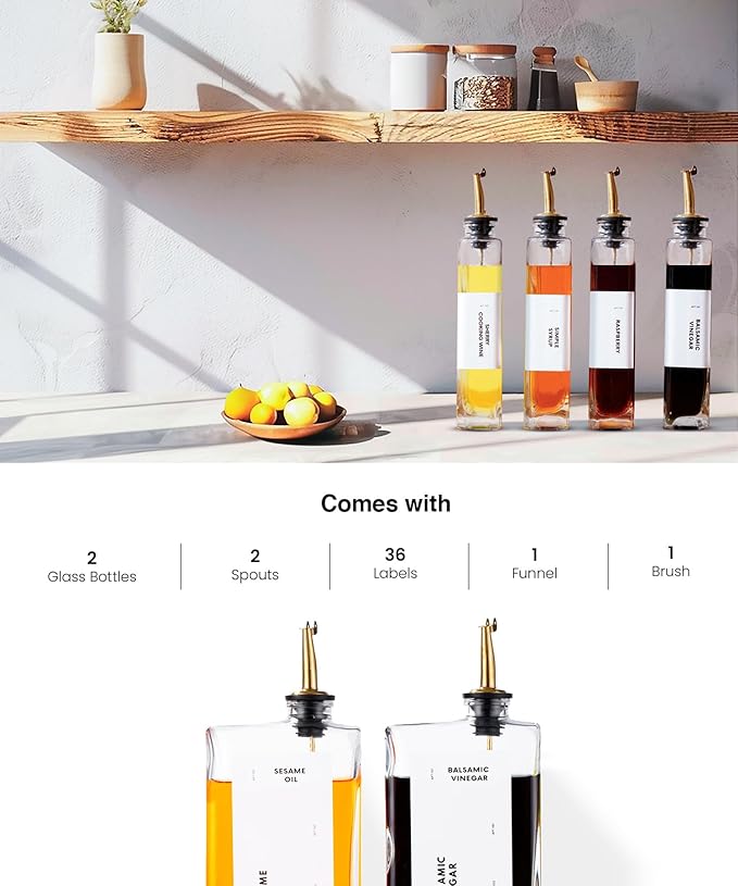 Olive Oil Dispenser for Kitchen, Cooking Oil and Vinegar Dispenser Set, Olive Oil Bottle, Soy sauce dispenser, coffee syrup bottles - 2 pcs, Black