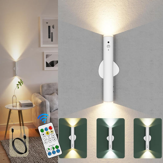 Rechargeable Wall Sconces | Dimmable LED Cordless Lamp with Remote, Motion Sensor, Metal Body | Battery Operated Lights for Decor, Night Light Indoor, Hallway, Bedroom, 1pcs