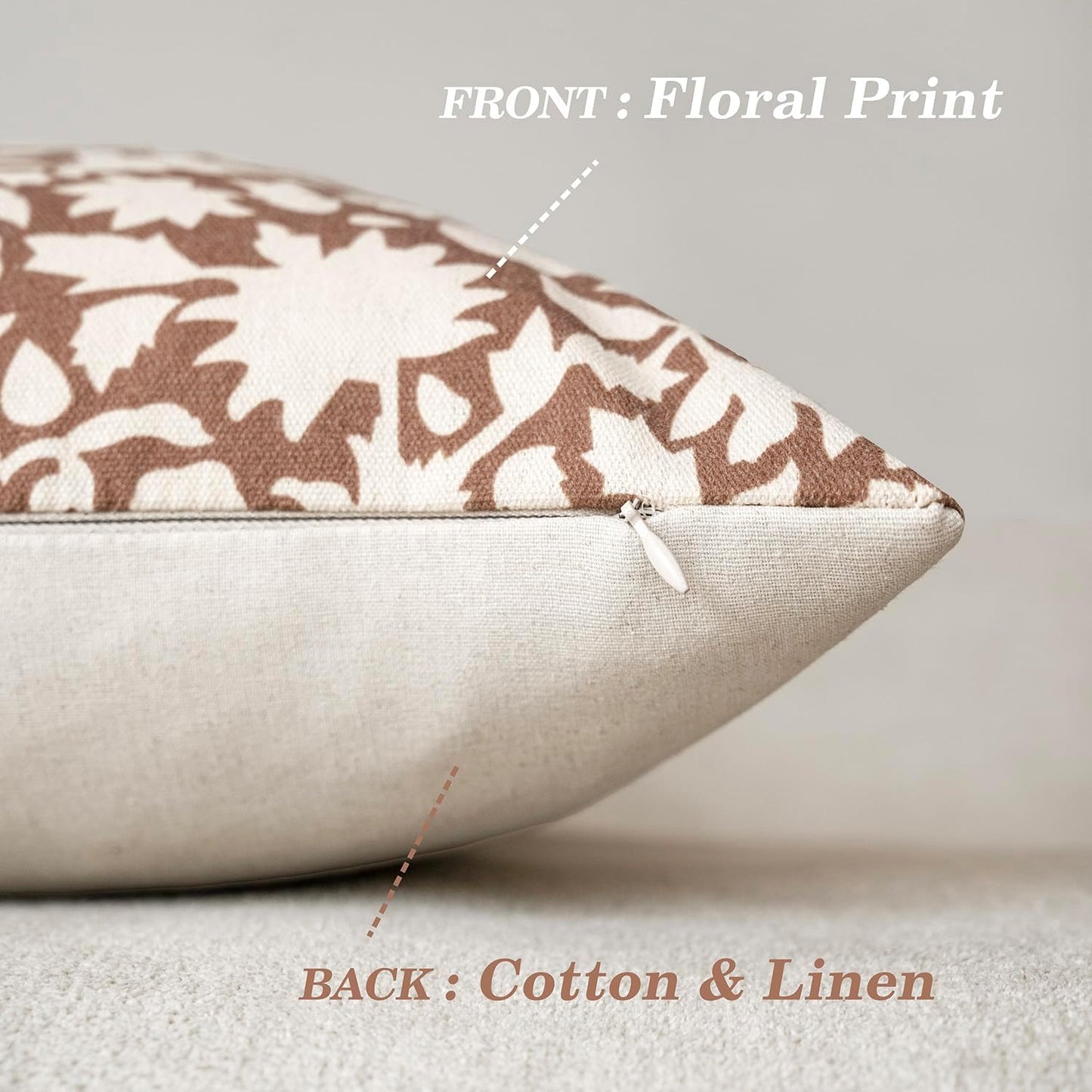 Foindtower Set of 2 Decorative Neutral Floral Throw Pillow Covers Accent Farmhouse Cushion Covers Boho Pillowcase for Couch Sofa Bedroom Living Room Home Decor Outdoor,18×18 Inch,Light Orange Brown