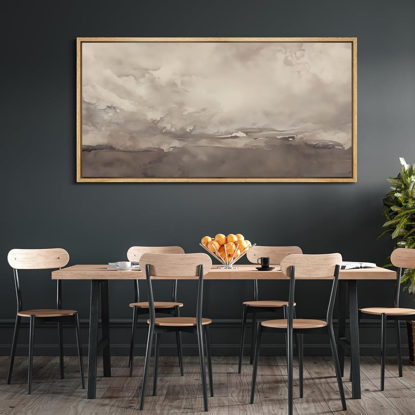 MUDECOR Extra Large Framed Canvas Print Wall Art Misty Landscape Neutral Tranquil Abstract Nature Painting in Earth Tones Illustrations Decorative Colorful Multicolor for Bedroom - 60"x30"