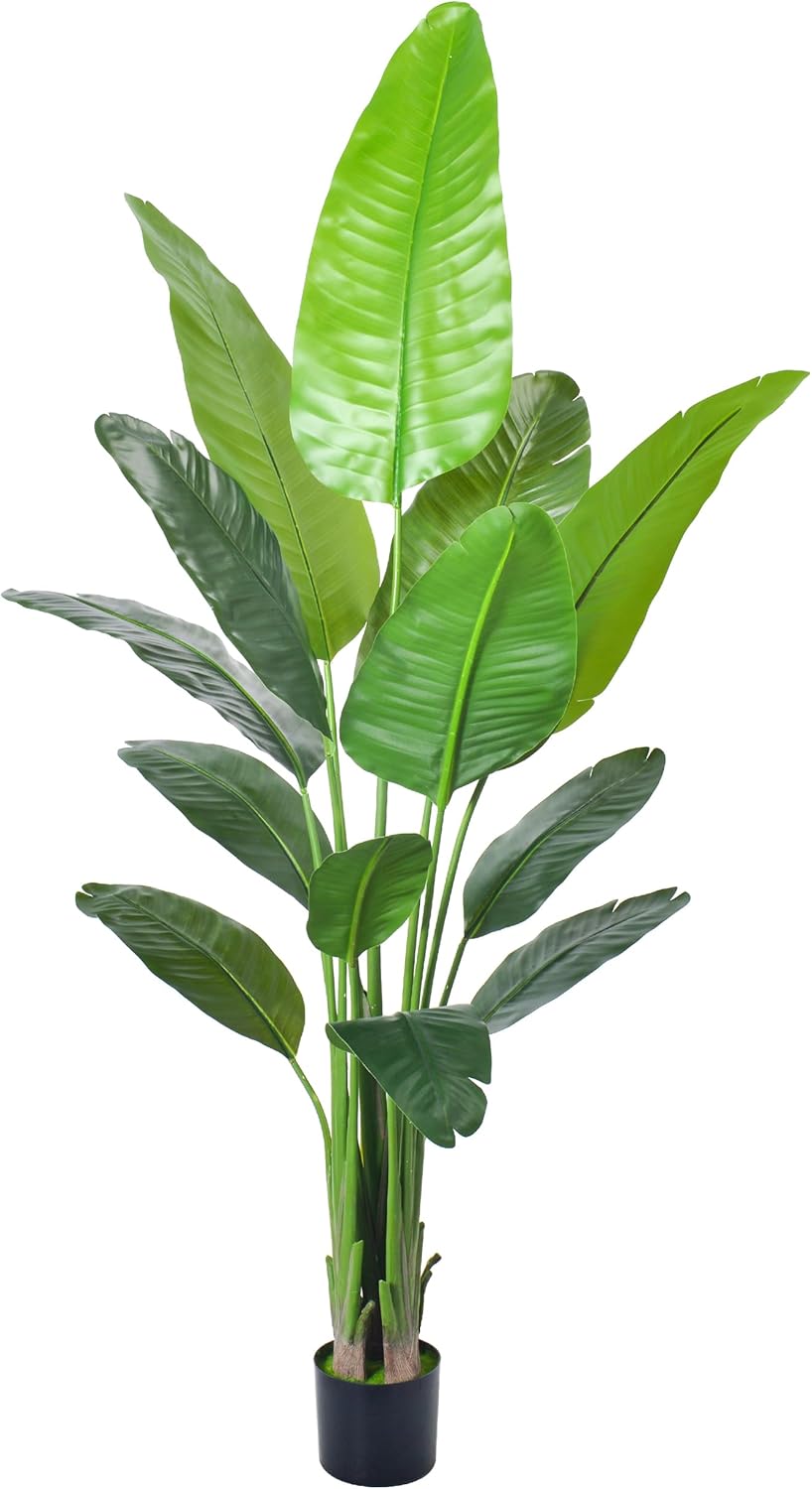 6FT Artificial Bird of Paradise Plant,Faux Palm Tree Potted Plant with Real Touch Leaves,Fake Trees for Home Living Room Office Indoor Outdoor Decor(6FT-1Pack)