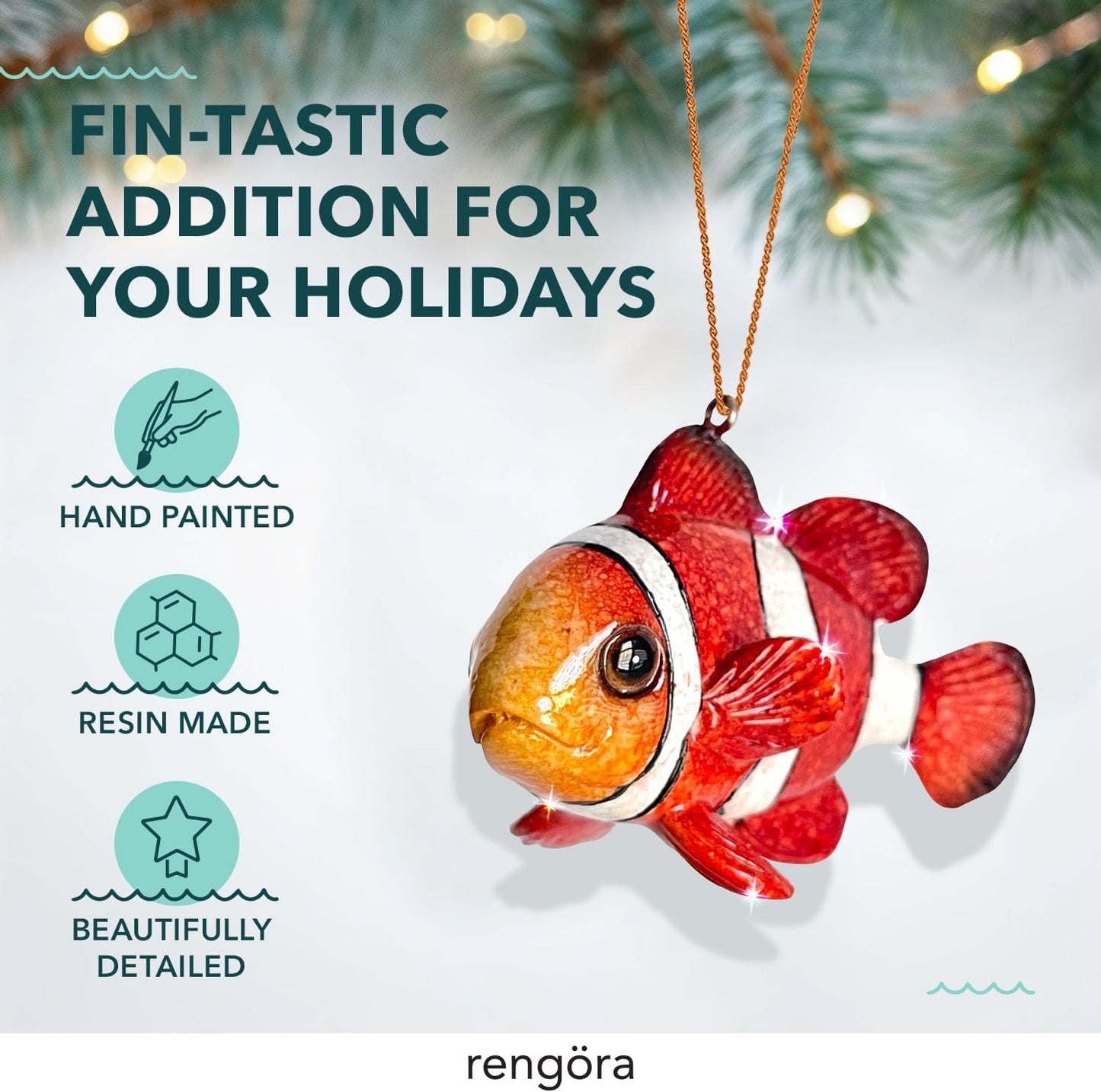 Hand-Painted Beach Christmas Ornament – Coastal Tree Decoration for Ocean Lovers – Unique Nautical Ornament for Christmas Tree or Stocking Stuffer Gift (Clownfish)