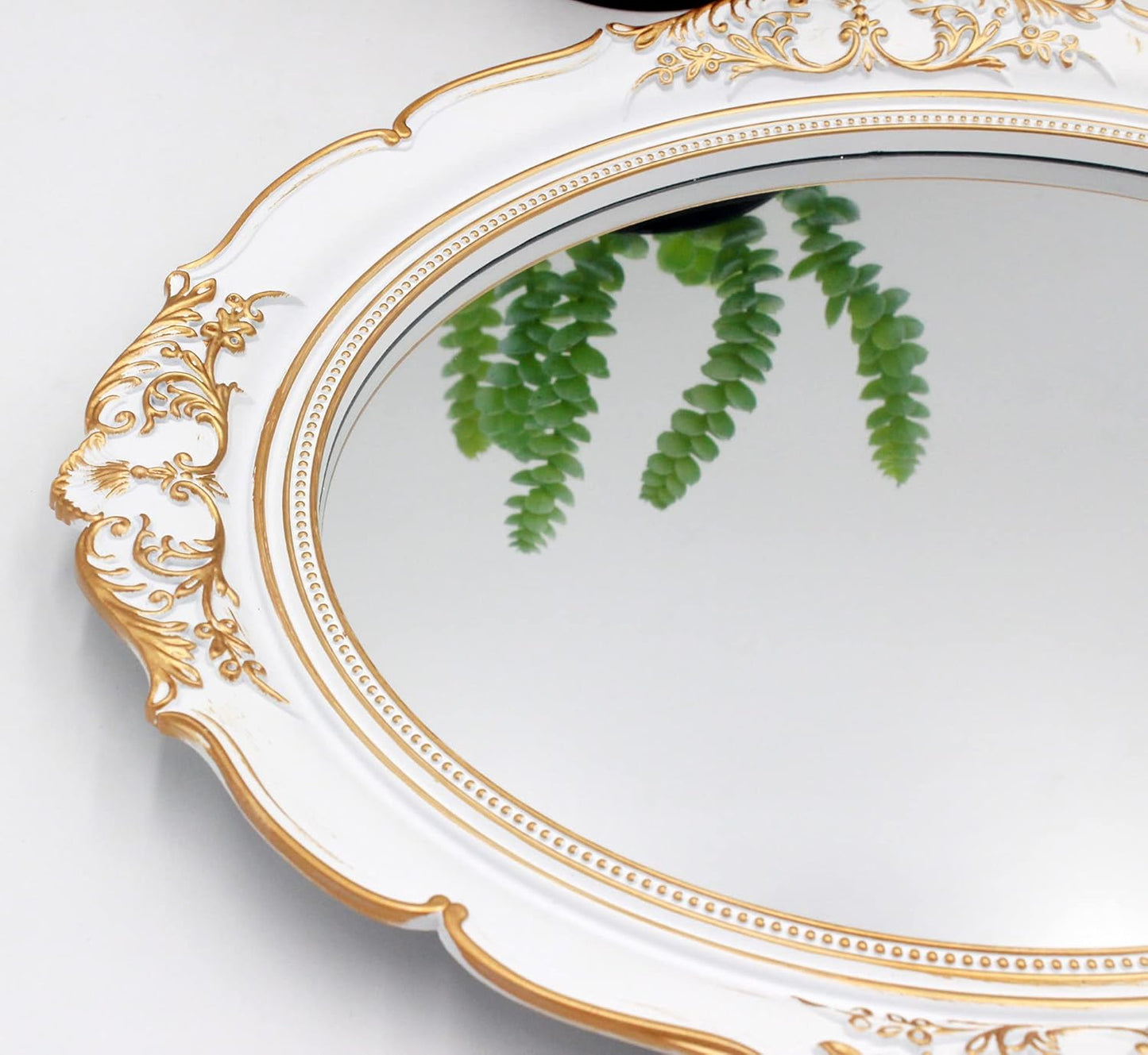 Vintage Decorative Wall Mirror 14.8 x 13.1 Inch Oval Mirror White