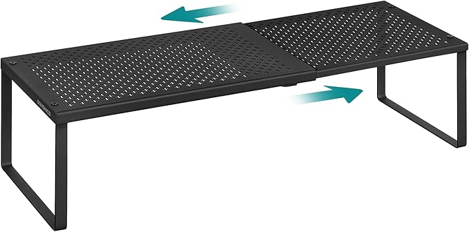 SONGMICS Spice Rack, Expandable Kitchen Countertop Shelf, Small Cupboard Organizer, Metal, Space-Saving Tabletop Shelf, Matte Black UKCS007B01