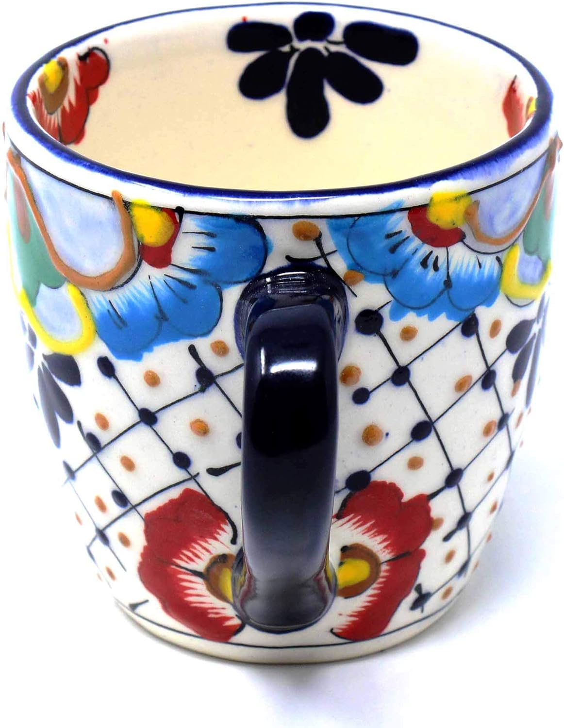 Encantada Handmade Hand-Painted Authentic Mexican Pottery Mugs (1-Pack, Dots & Flowers)