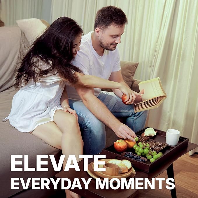 Koppen Acacia Wood Serving Tray with Handles, 17" x 13.86", Large Wooden Platter for Breakfast, Ottoman Tray for Party, Snacks, Fruit, Coffee Table, Living Room, Sofa, Bed, Outdoor