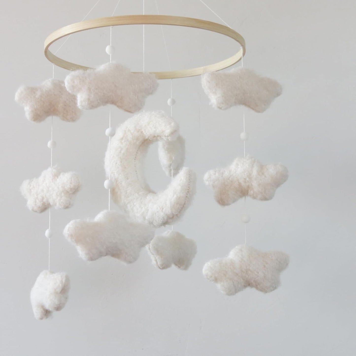 Boucle Cloud Moon Crib Mobile Boho Baby Mobile for Crib Neutral Nursery Mobile for Boys & Girls