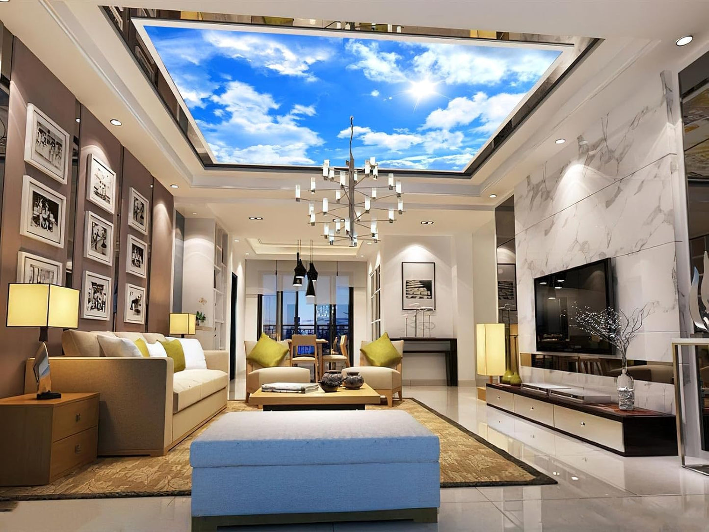 Blue Sky and White Clouds Suspended Ceiling Wall Mural Wallpaper for Bedroom 178" x 117"