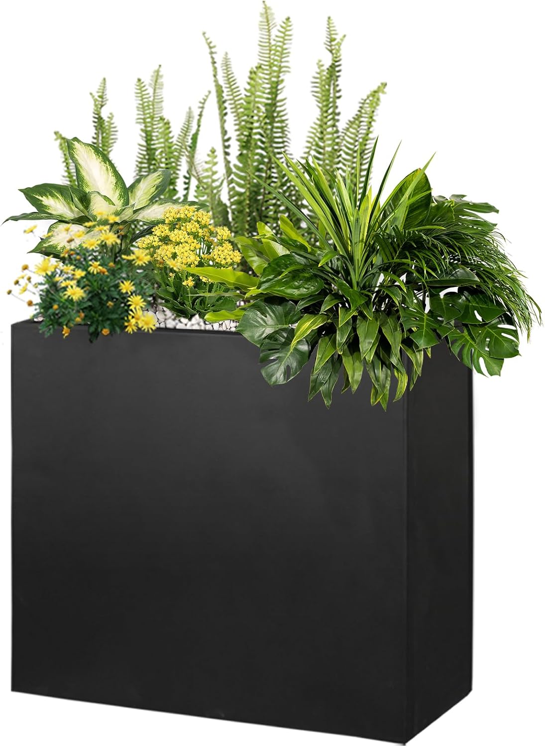 Black Steel Metallic Heavy Planter for Outdoor Plants 24"x12"x24" Outdoor Metal Planter Spliced Flower Pot with Partitions for Outside,Indoor,Garden (Black, 24 * 12 * 24)