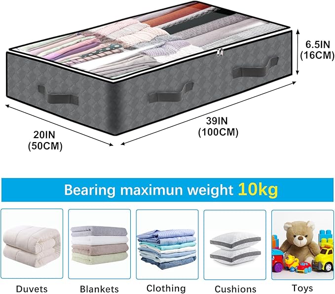 6 Pack Under Bed Storage Containers, 90L Collapsible Closet Organizers and Storage Bins, Underbed Storage Bags for Wrapping Paper, Blanket, Towels, Clothes, Comforter, Sweaters, Linen Sheets