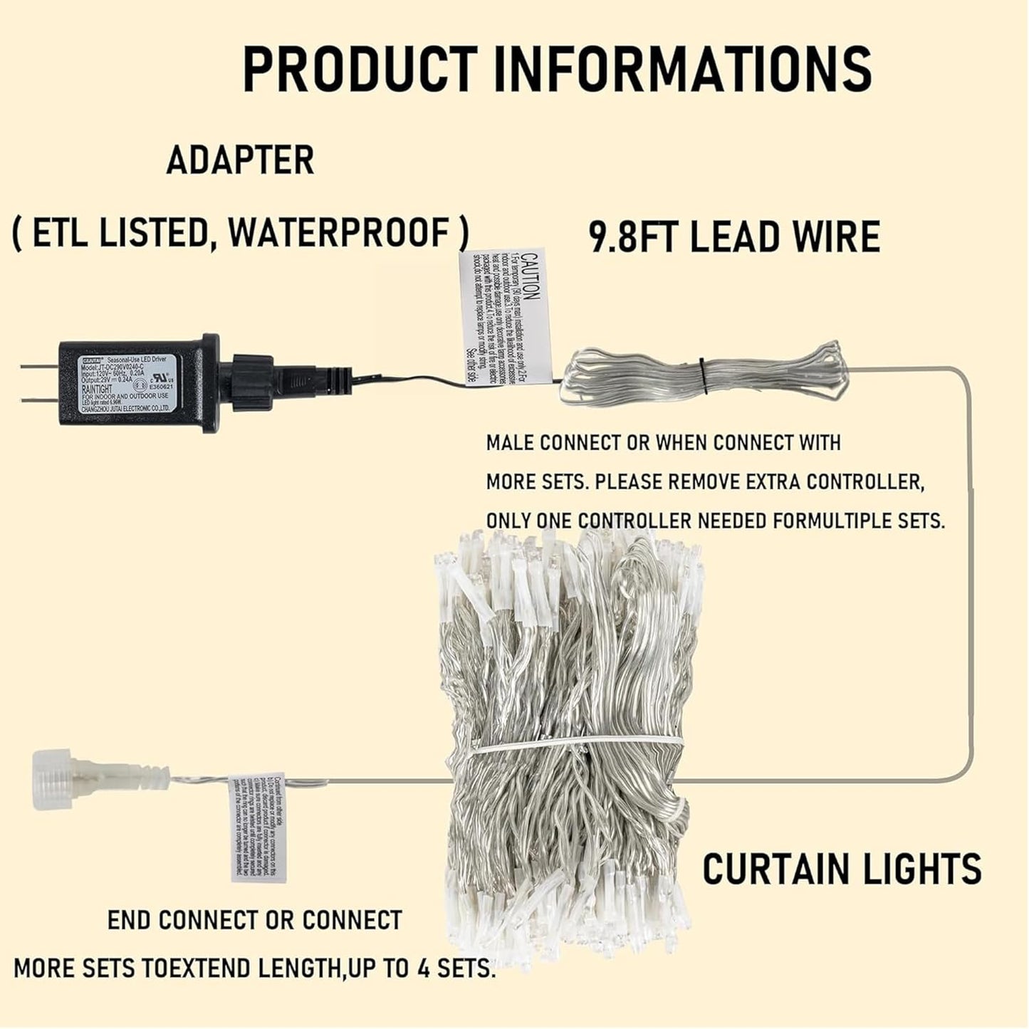 Dazzle Bright 300 LED Curtain String Lights, Christmas Fairy Lights for Bedroom with 8 Lighting Modes, Connectable Waterproof Window Lights Party Wedding Garden Wall Decor, Blue