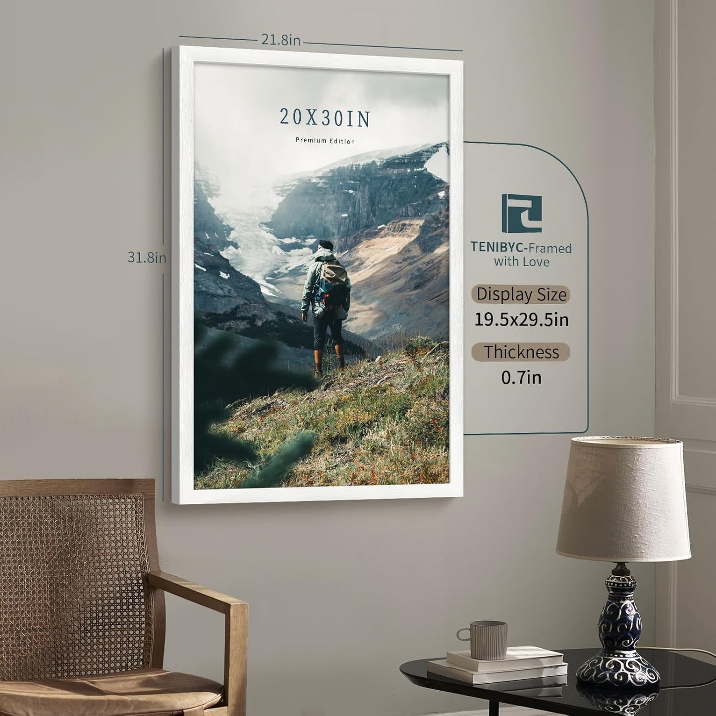 20x30 Poster Frame Set - 3 Pack, Textured White Solid Wood Picture Frame, Wall Gallery Frame - Wall Hanging