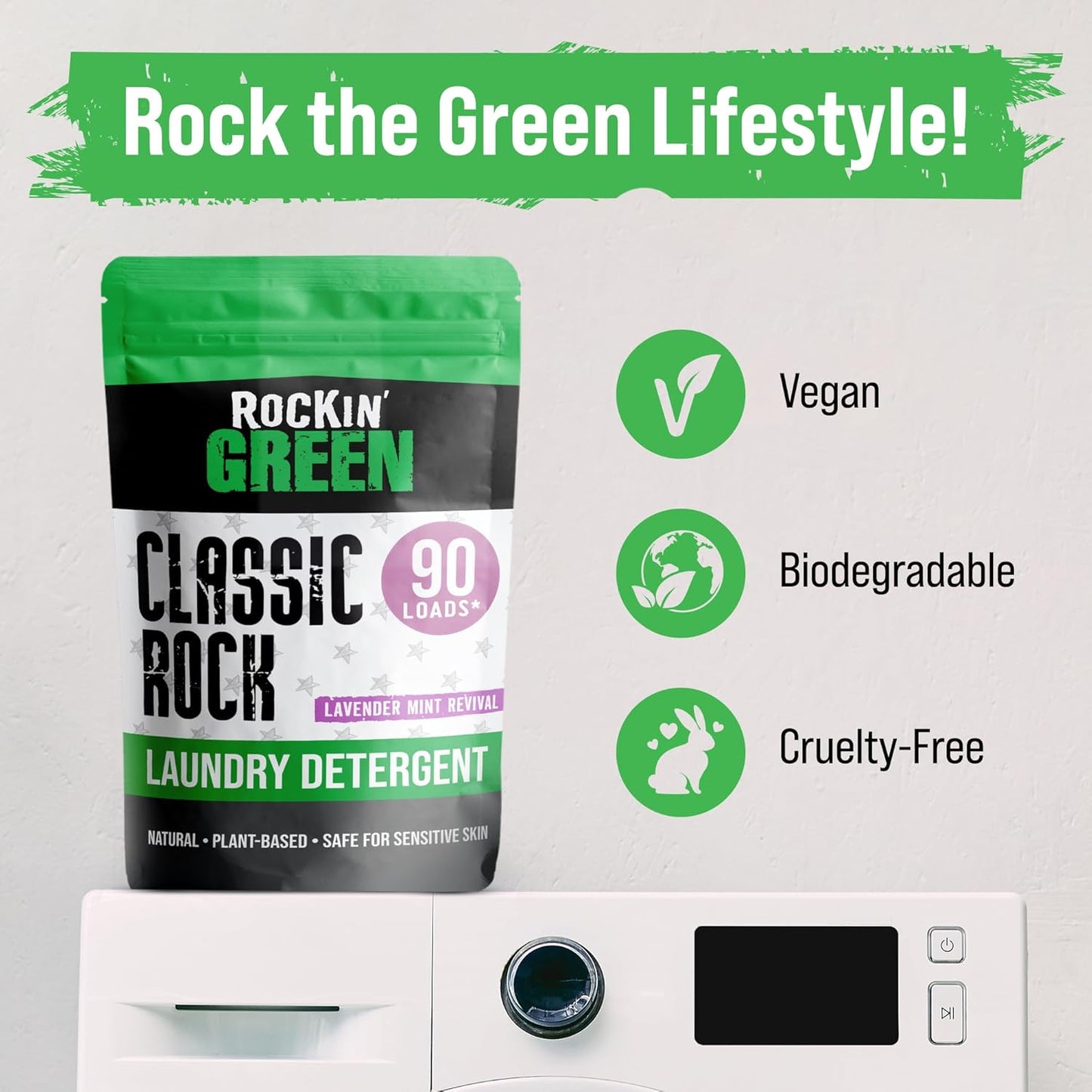 Rockin' Green Classic Rock Laundry Detergent Powder (90 Loads) - All Natural Laundry Detergent - Sensitive Skin Laundry Powder (Lavender Mint Revival)