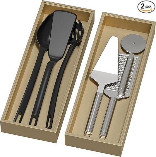 Bamboo Drawer Organizer - Extra Large Silverware & Utensil Organizer, 2 Pcs Toilet Toppers, Wooden Toilet Paper Basket (Gold, 17 X 6 X 2 Inch)