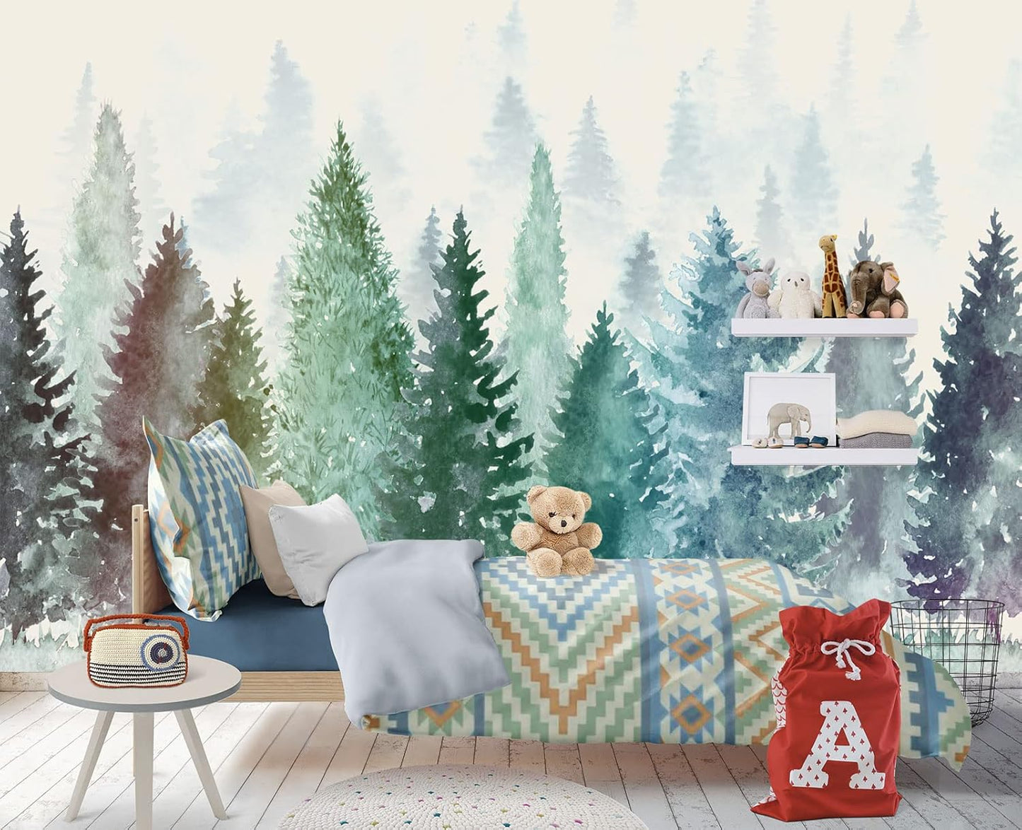 Colorful Watercolor Forests Children's Nursery Wall Mural Wallpaper 103" x 69"