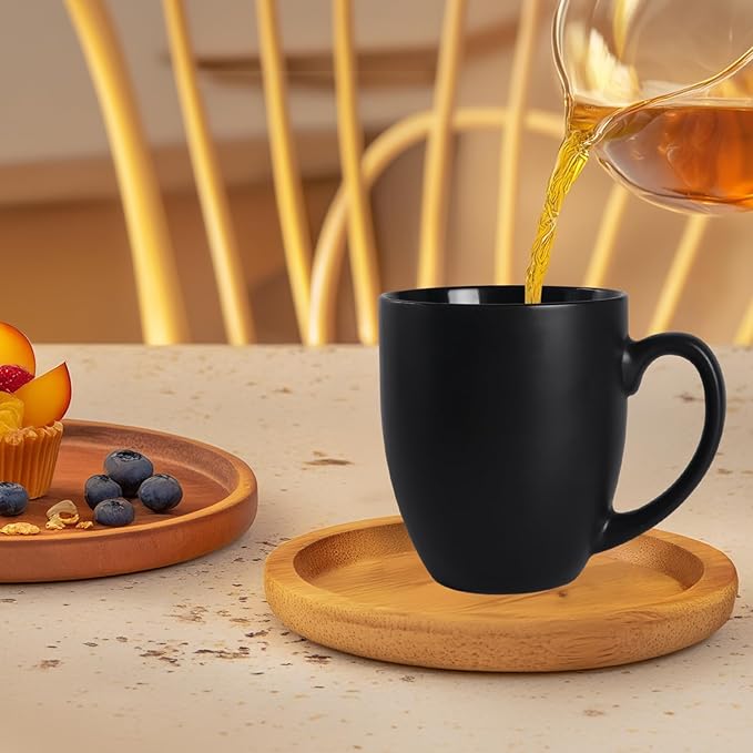 16 OZ Black Stoneware Mugs Set of 6, Large Ceramic Coffee Cups with Handle, Porcelain Mugs for Latte, Milk, Tea and Juice