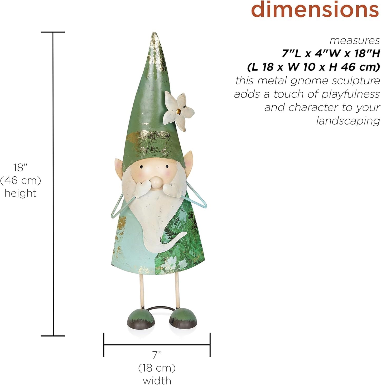 Alpine Corporation - 18" Tall Outdoor Garden Gnome Yard Decoration - Metal Statue with Speak No Evil Expression - Durable, Weatherproof Lawn Sculpture for Patio, Deck, Yard