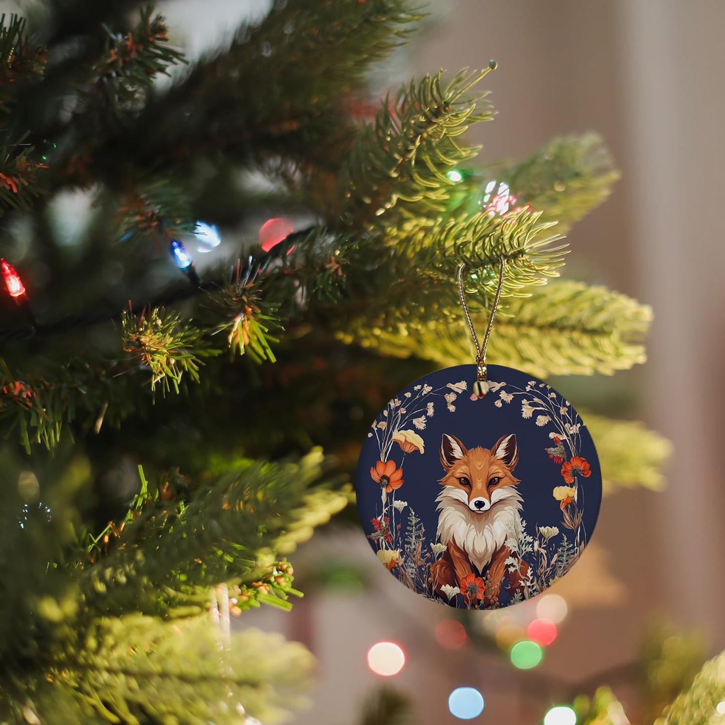 Fox Ornaments, Fox Decorations, Fox Gifts for Women, Botanical Fox Ceramic Ornaments, Fox Decorative Hanging Ornament