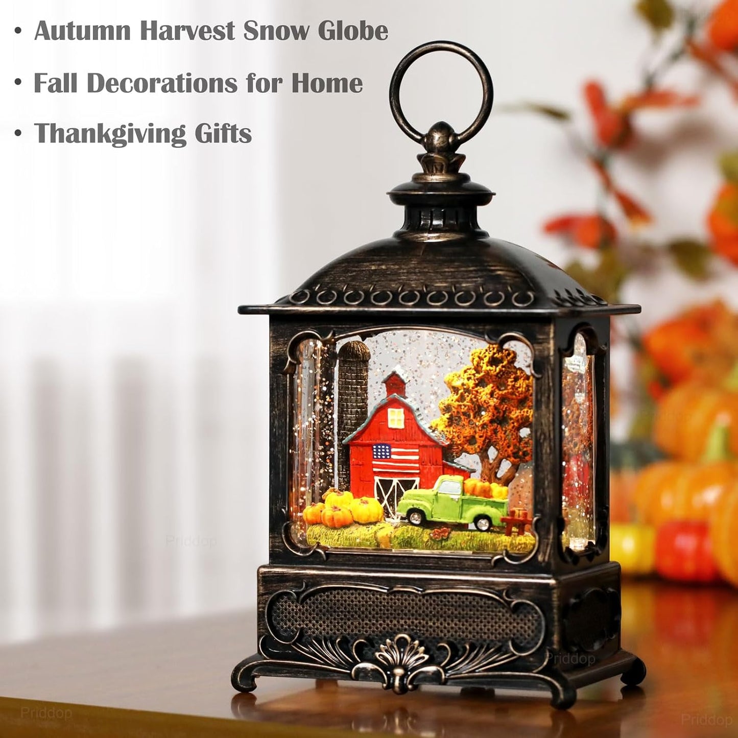 Fall Snow Globe Lantern Fall Decorations for Home Thanksgiving Gifts Autumn Harvest Fall Decor Swirling Glitter Snow Globes Barn Truck Pumpkin Farm