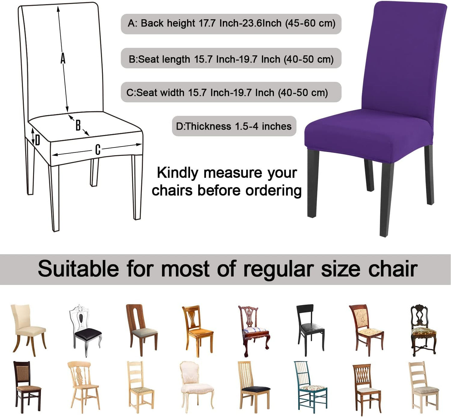 JQinHome Dining Chair Slipcover, High Stretch Removable Washable Chair Seat Protector Cover Set of 4,Chair Covers for Dining Room, Kitchen,Home Party,Wedding Ceremony(Purple, 4PC)