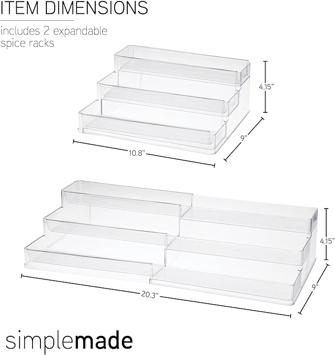 SIMPLEMADE 3-Tier Spice Rack Organizer - Versatile Storage Shelf for Kitchen, Bathroom, Bedroom & Office, Set of 1, Expandable Clear