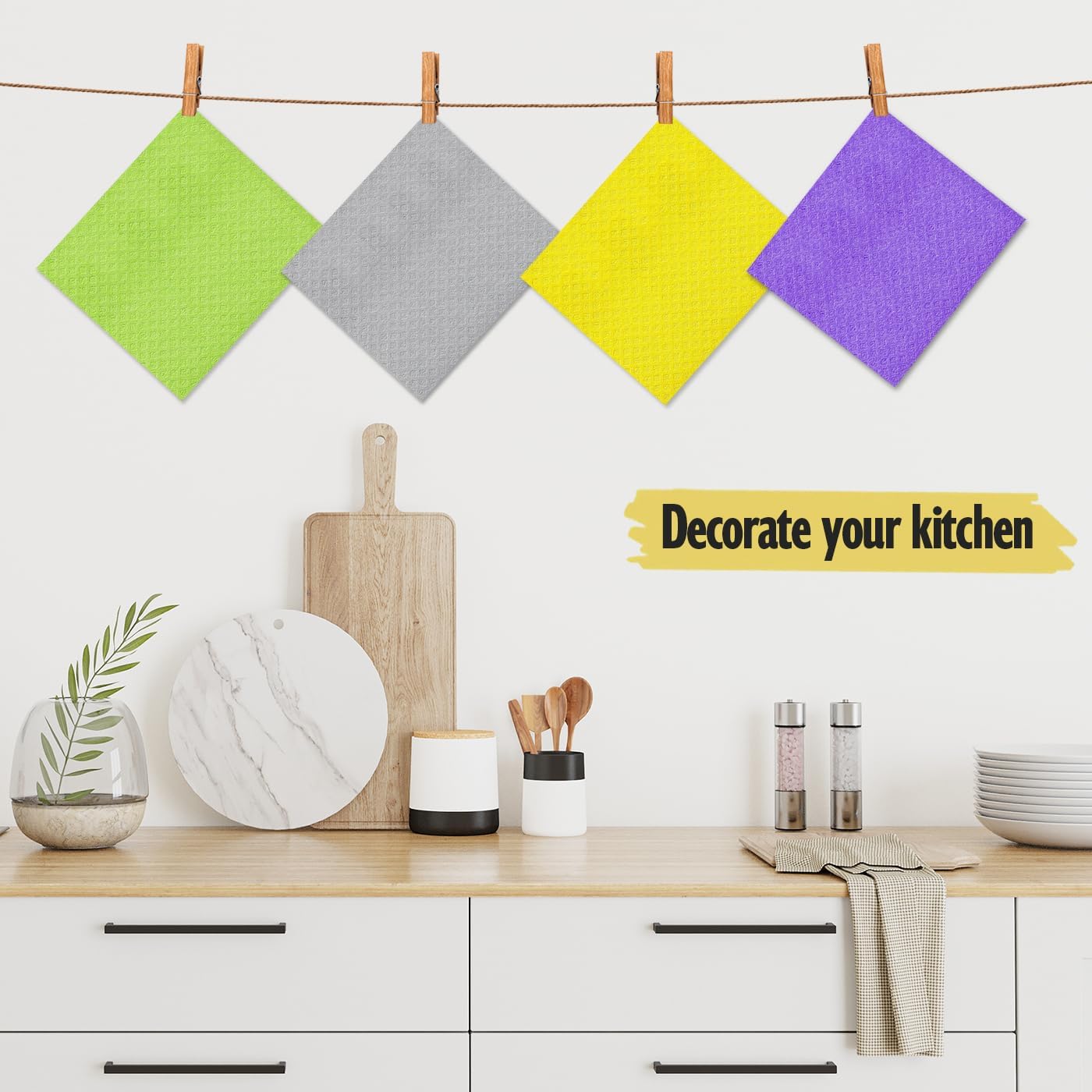 Swedish Dishcloths for Kitchen | 6 Pack Absorbent Cellulose Sponge Cloths Washable | Non-Scratch Reusable Paper Towels Quick Drying Cleaning Cloths - Purple