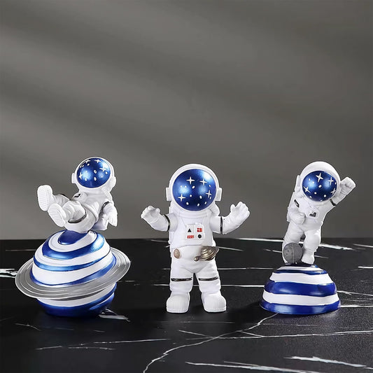 Blue Astronaut Statues Set of 3, Outer Space Theme Figurines Planet Nursery Classroom Bedroom Decor Cake Toppers