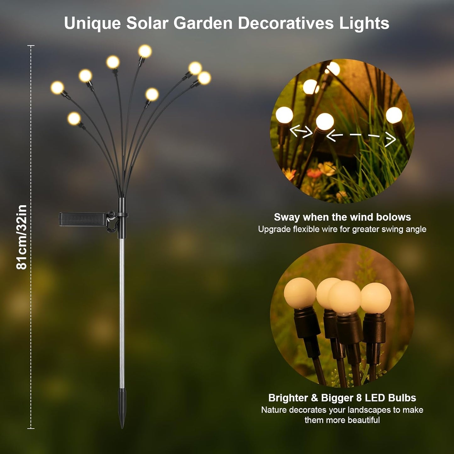 ASMAD Solar Lights Outdoor(12-Pack, 96 LEDs), Solar Garden Lights, Outdoor Decorations, Firefly Light for Patio Decor, Big Bulb, Unique Gifts for Women, Gifts for Grandma