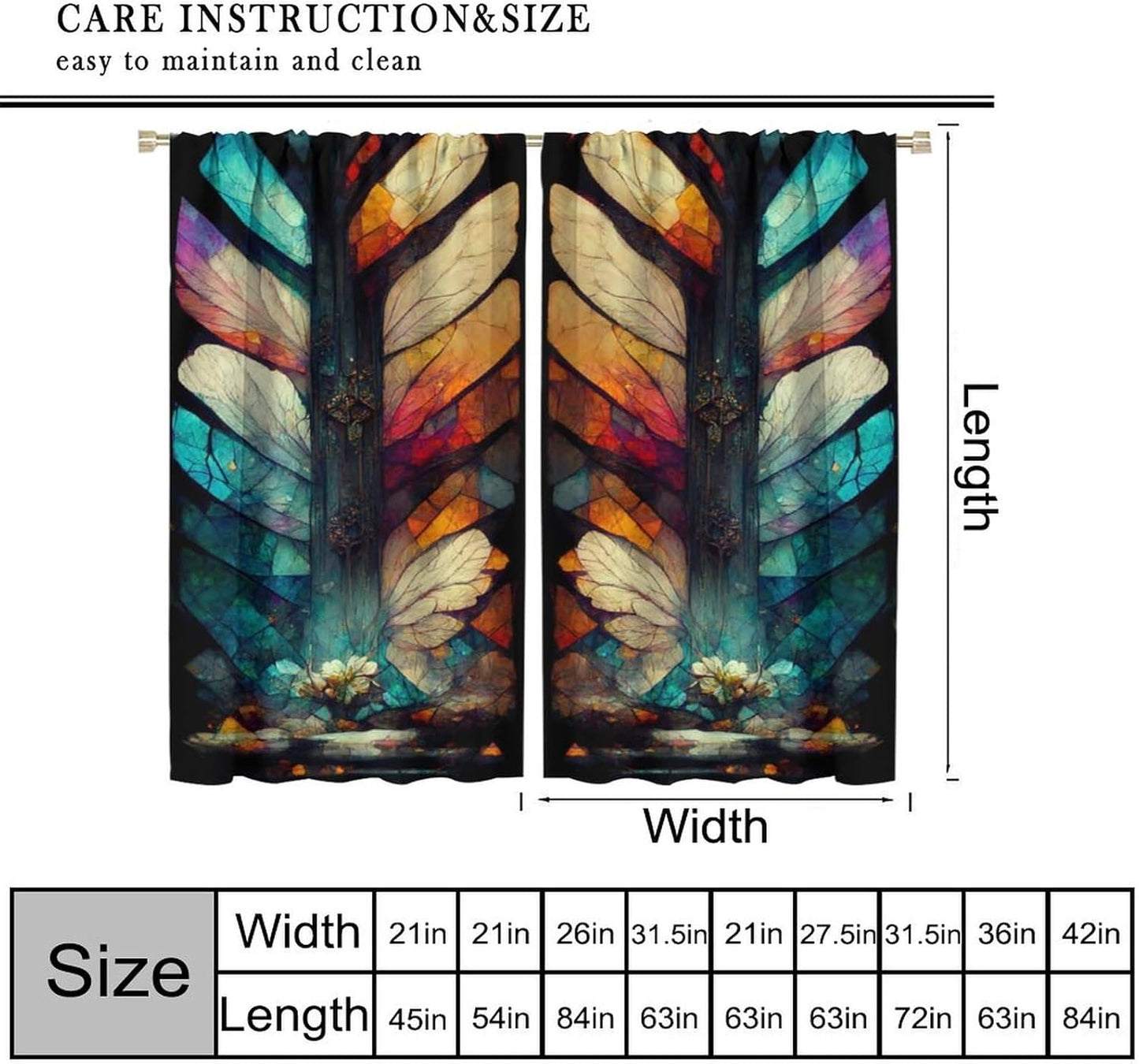 Stained Glass Curtains,Vintage Magical Colorful Abstract Art Home Decor Drapes for Bedroom Living Room Kitchen Window Treatment 2 Panels Set Total Size 84" W X 84" L Inch