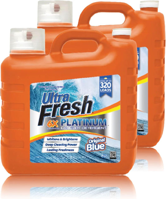 Ultra Fresh 2 x 2.5 Gallon Liquid Laundry Detergent Washing Soap for All Machine Types, 6X Platinum, Up to 640 Loads, Original Blue